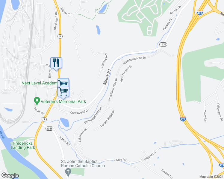 map of restaurants, bars, coffee shops, grocery stores, and more near 26 Woodland Hills Drive in Southgate