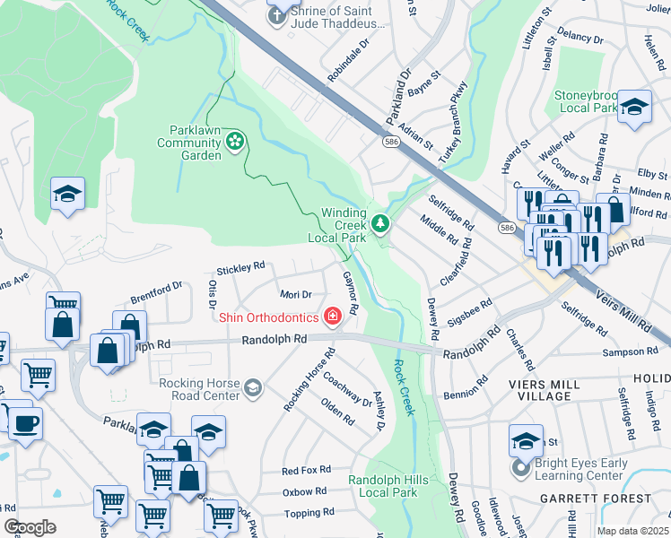 map of restaurants, bars, coffee shops, grocery stores, and more near 12219 Hunters Lane in Rockville