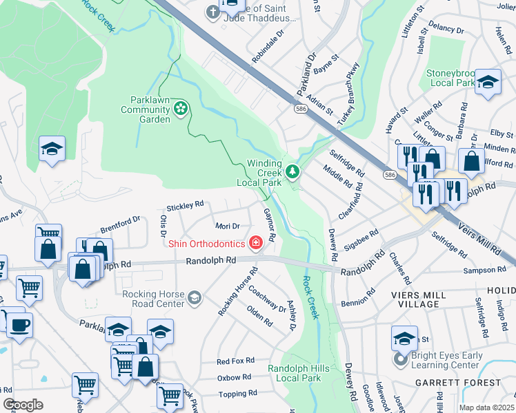 map of restaurants, bars, coffee shops, grocery stores, and more near 12219 Hunters Lane in Rockville