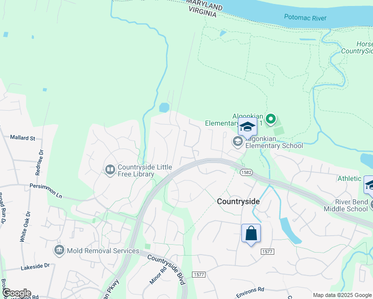 map of restaurants, bars, coffee shops, grocery stores, and more near 5 Haxall Court in Sterling