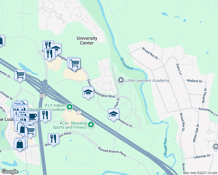map of restaurants, bars, coffee shops, grocery stores, and more near 45070 Brae Terrace in Ashburn