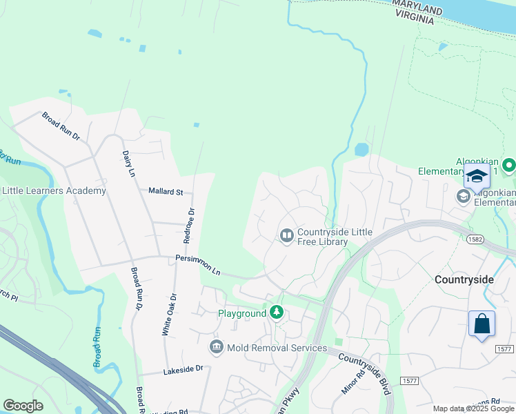 map of restaurants, bars, coffee shops, grocery stores, and more near 27 Brinks Court in Sterling