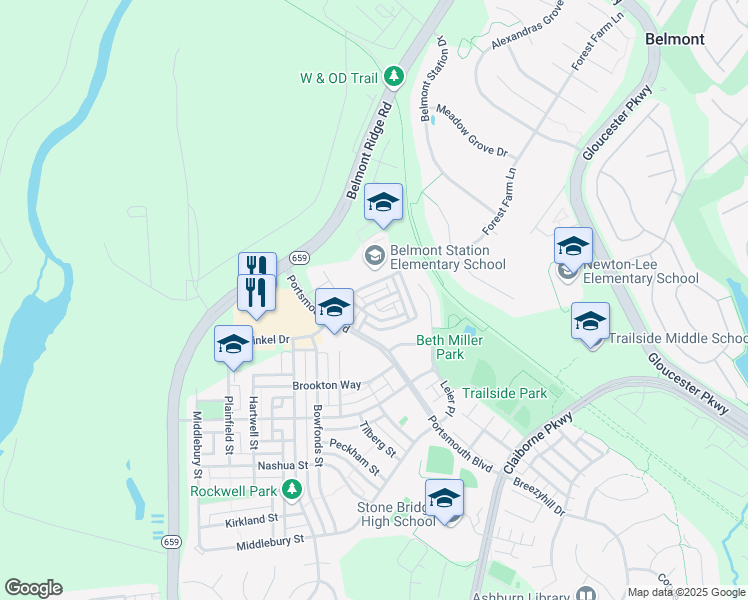 map of restaurants, bars, coffee shops, grocery stores, and more near 20236 Nightwatch Street in Ashburn
