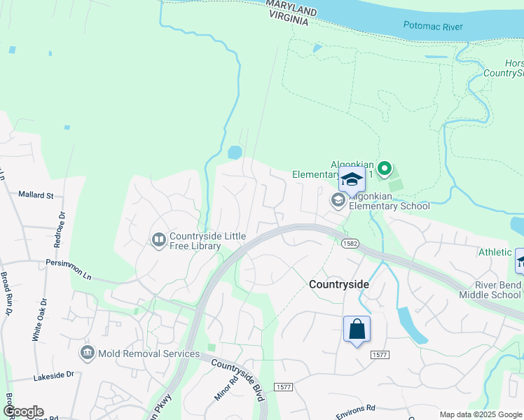 map of restaurants, bars, coffee shops, grocery stores, and more near 5 Haxall Court in Sterling