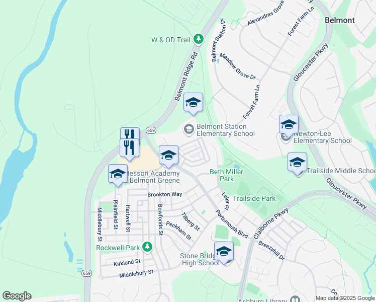 map of restaurants, bars, coffee shops, grocery stores, and more near 43048 Zander Terrace in Ashburn