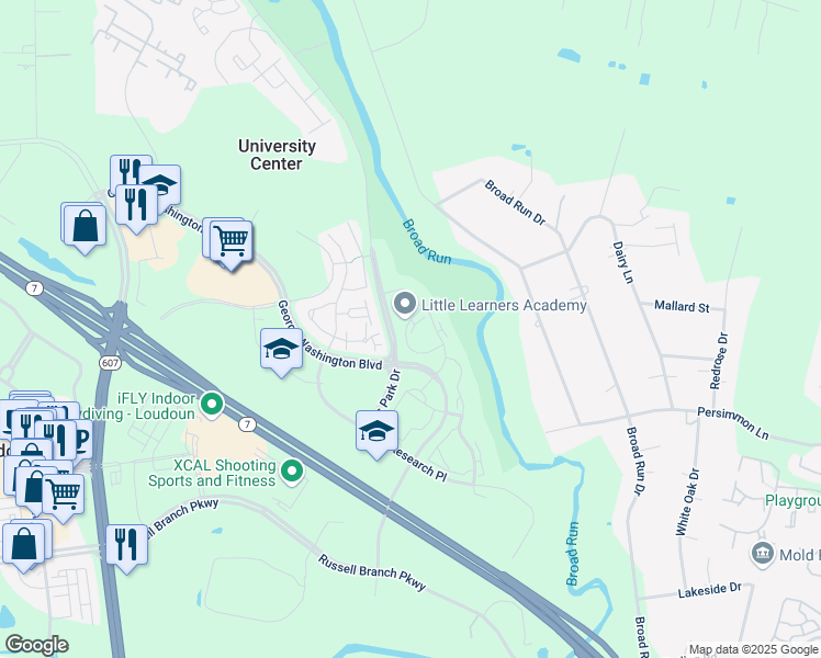 map of restaurants, bars, coffee shops, grocery stores, and more near 45134 Waterpointe Terrace in Ashburn
