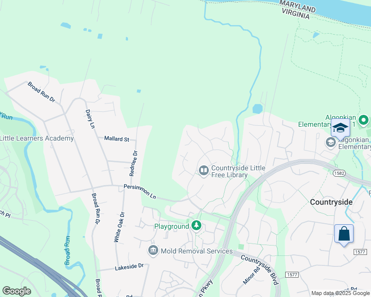 map of restaurants, bars, coffee shops, grocery stores, and more near 29 Brinks Court in Sterling