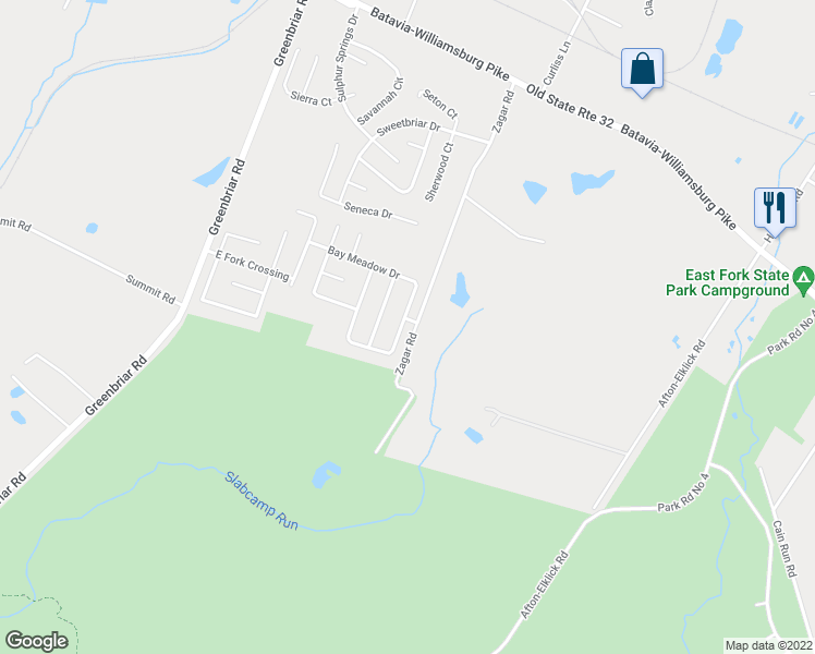 map of restaurants, bars, coffee shops, grocery stores, and more near 352 East Meadow Drive in Batavia