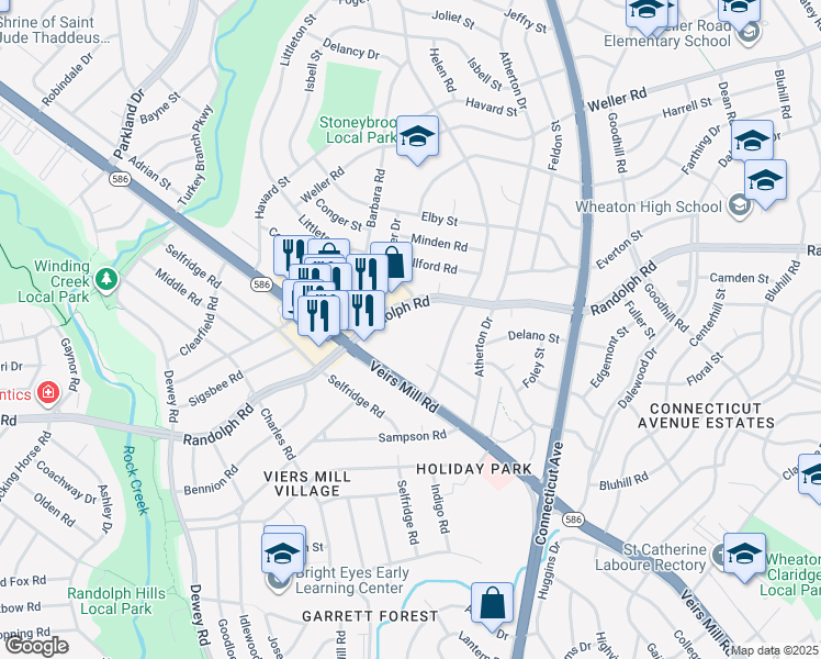 map of restaurants, bars, coffee shops, grocery stores, and more near 4024 Gannon Road in Silver Spring