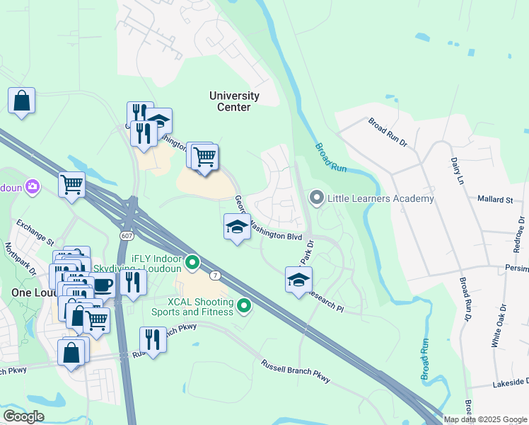 map of restaurants, bars, coffee shops, grocery stores, and more near 20250 Brookview Square in Ashburn