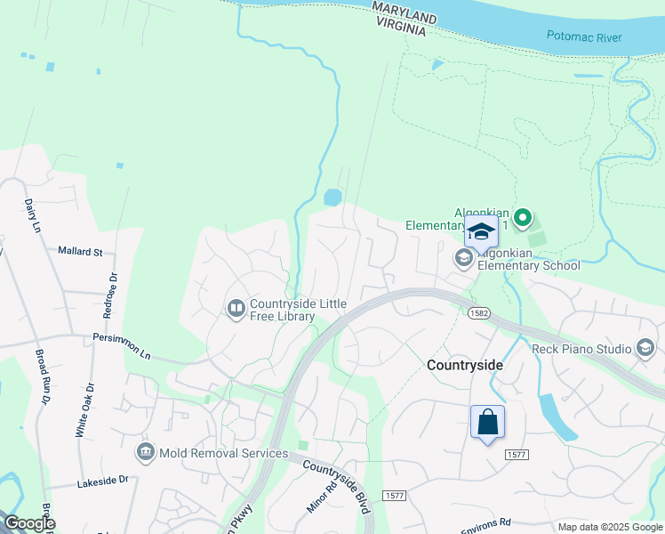 map of restaurants, bars, coffee shops, grocery stores, and more near 17 Fenton Wood Drive in Sterling