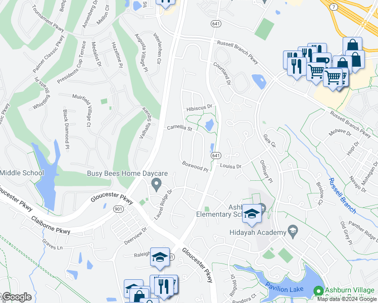 map of restaurants, bars, coffee shops, grocery stores, and more near 20235 Millstead Drive in Ashburn