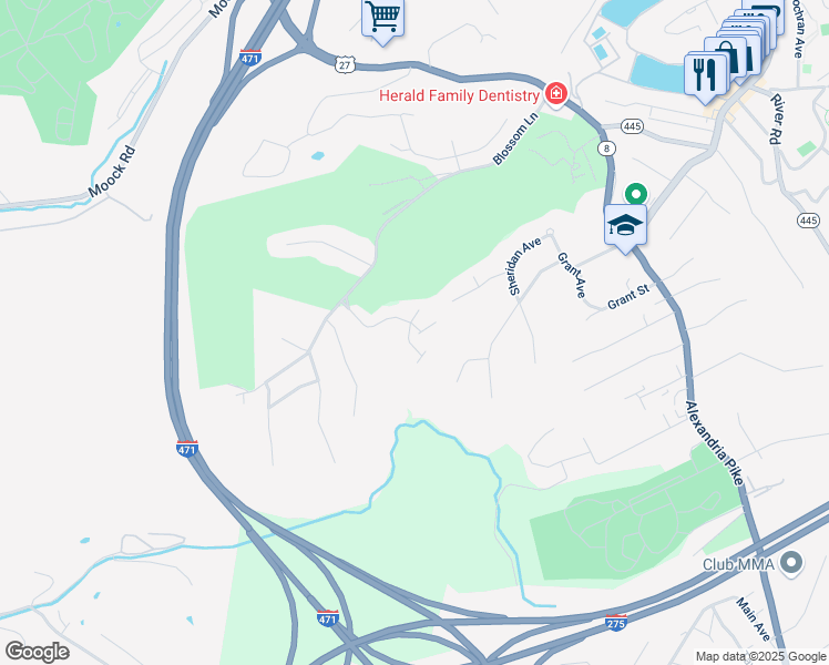 map of restaurants, bars, coffee shops, grocery stores, and more near 201 Mulberry Court in Fort Thomas