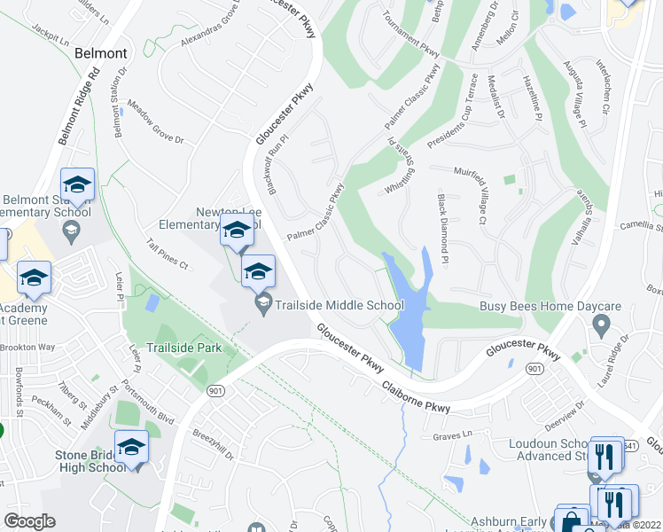 map of restaurants, bars, coffee shops, grocery stores, and more near 20227 Kentucky Oaks Court in Ashburn