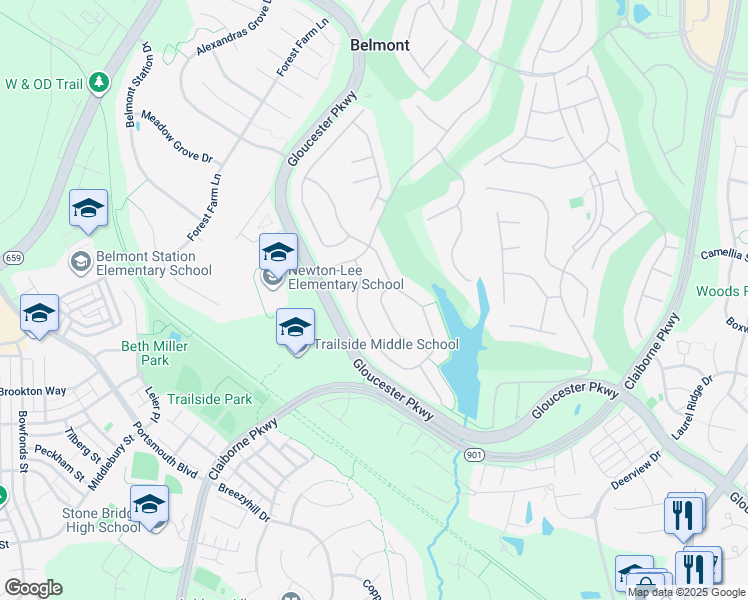 map of restaurants, bars, coffee shops, grocery stores, and more near 20227 Kentucky Oaks Court in Ashburn