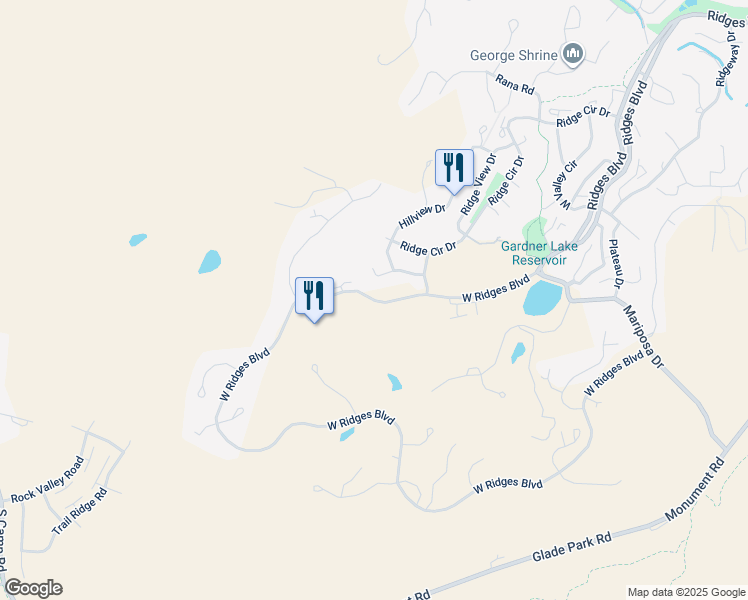 map of restaurants, bars, coffee shops, grocery stores, and more near 355 West Ridges Boulevard in Grand Junction