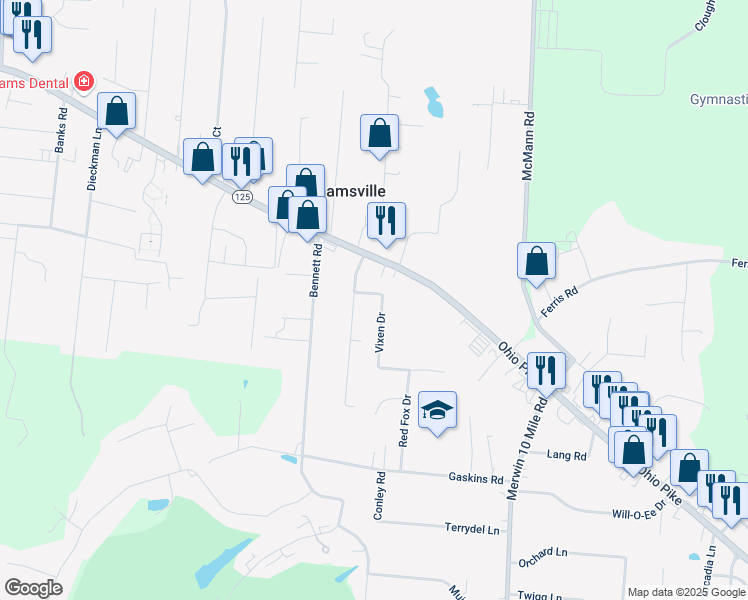 map of restaurants, bars, coffee shops, grocery stores, and more near 3876 Crescent Drive in Cincinnati