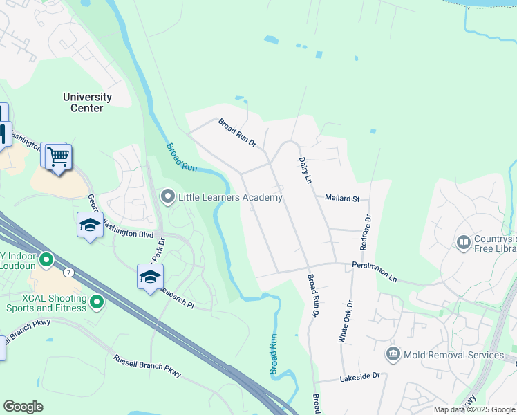 map of restaurants, bars, coffee shops, grocery stores, and more near 20240 Youngs Cliff Road in Sterling