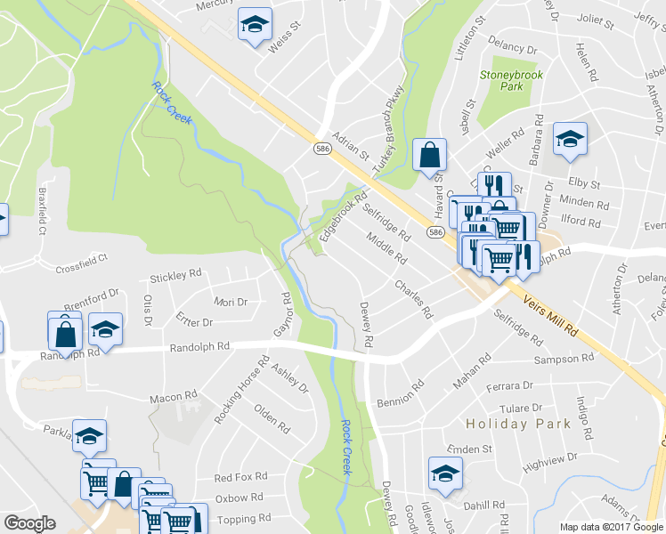 map of restaurants, bars, coffee shops, grocery stores, and more near 12318 Dewey Road in Silver Spring