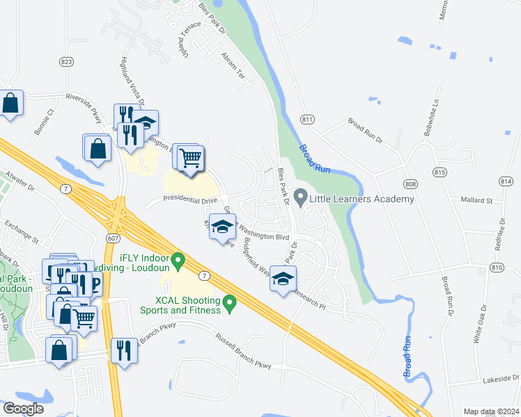 map of restaurants, bars, coffee shops, grocery stores, and more near 20206 Bar Harbor Terrace in Ashburn