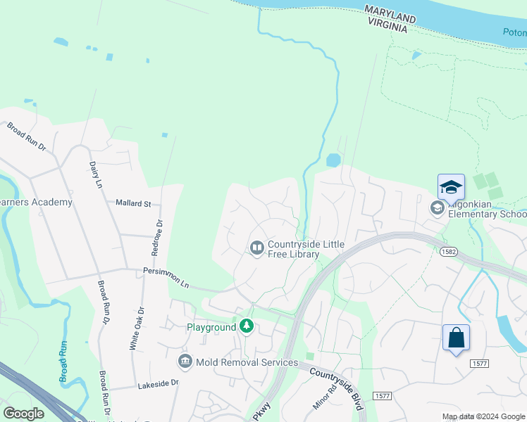 map of restaurants, bars, coffee shops, grocery stores, and more near 5 McCarty Court in Sterling
