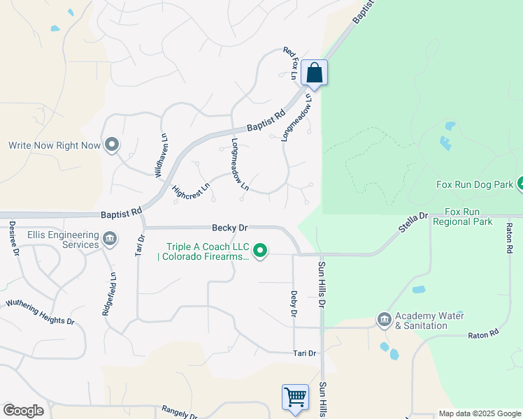 map of restaurants, bars, coffee shops, grocery stores, and more near 15570 Woodglen Court in Colorado Springs