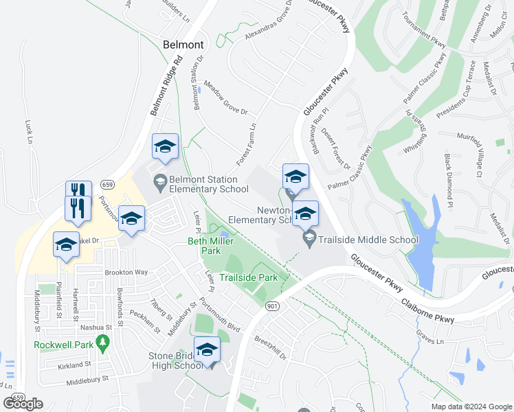 map of restaurants, bars, coffee shops, grocery stores, and more near 43172 Tall Pines Court in Ashburn