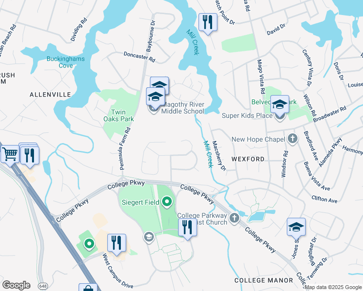 map of restaurants, bars, coffee shops, grocery stores, and more near 220 Via Dante in Arnold