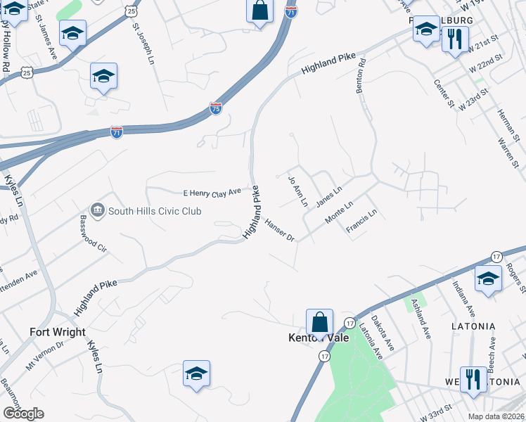 map of restaurants, bars, coffee shops, grocery stores, and more near 914 Loraine Court in Covington