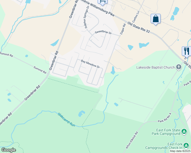 map of restaurants, bars, coffee shops, grocery stores, and more near 111 Forest Meadow Drive in Batavia
