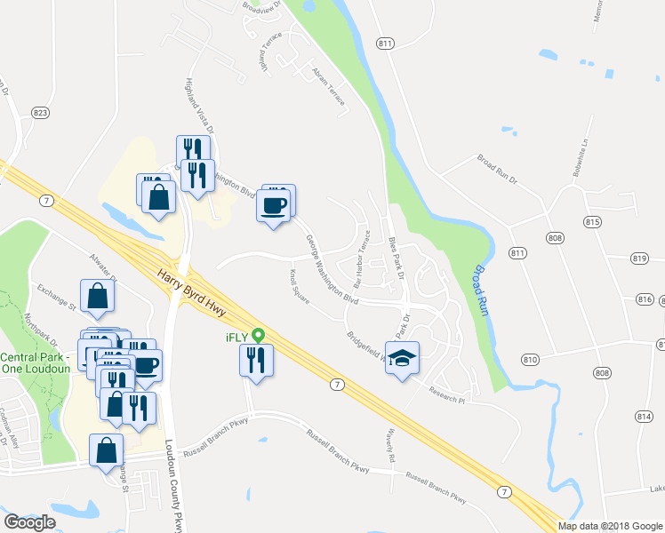 map of restaurants, bars, coffee shops, grocery stores, and more near 44992 George Washington Boulevard in Ashburn