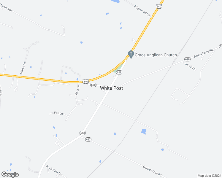 map of restaurants, bars, coffee shops, grocery stores, and more near 257 White Post Road in White Post