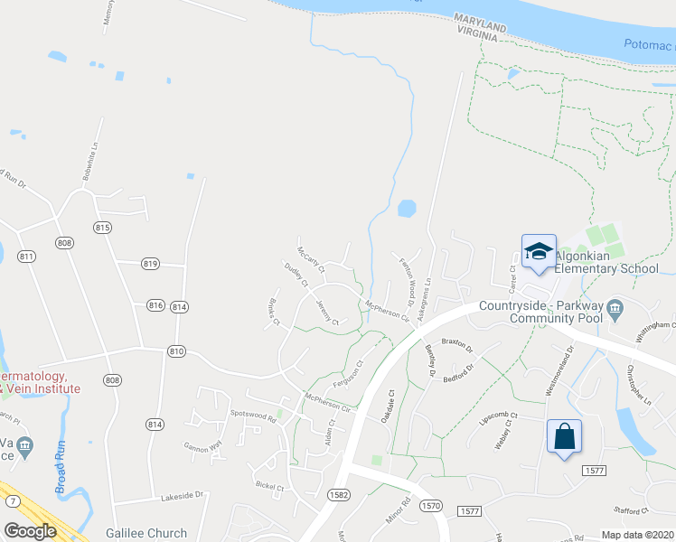 map of restaurants, bars, coffee shops, grocery stores, and more near 8 Darian Court in Sterling