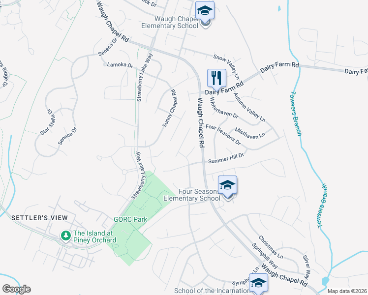 map of restaurants, bars, coffee shops, grocery stores, and more near 1015 New Dawn Lane in Odenton