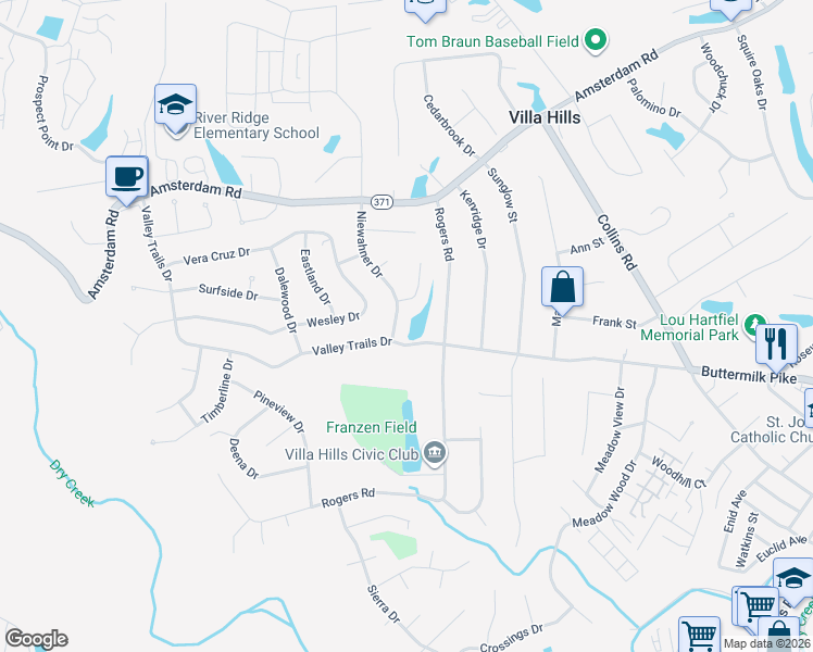 map of restaurants, bars, coffee shops, grocery stores, and more near 806 Niewahner Drive in Villa Hills