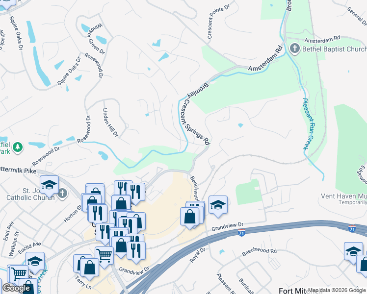 map of restaurants, bars, coffee shops, grocery stores, and more near 2131 Clareglen Drive in Crescent Springs