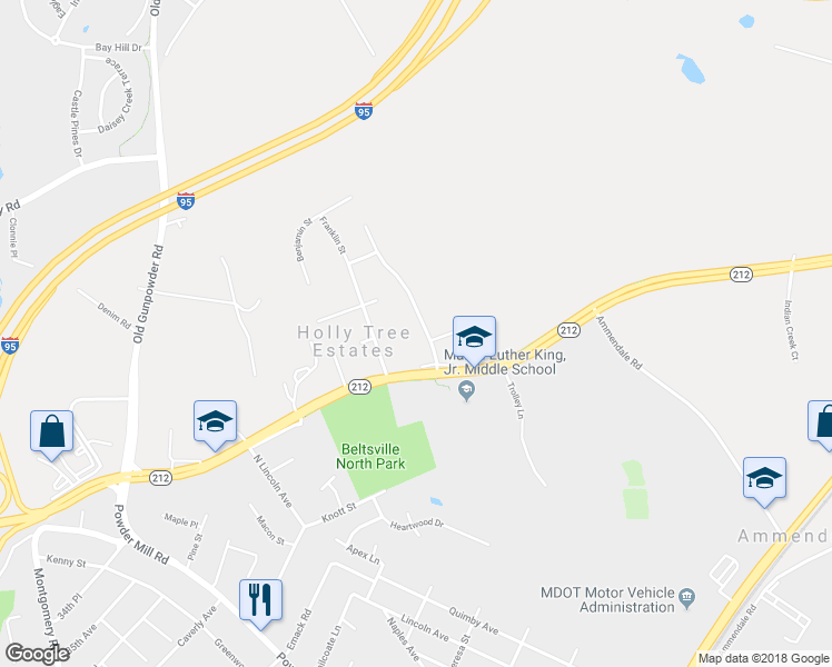 map of restaurants, bars, coffee shops, grocery stores, and more near 11906 Gordon Avenue in Beltsville