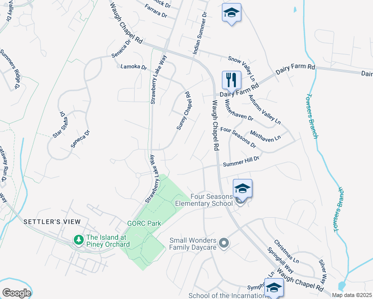 map of restaurants, bars, coffee shops, grocery stores, and more near 2333 Golden Chapel Road in Odenton