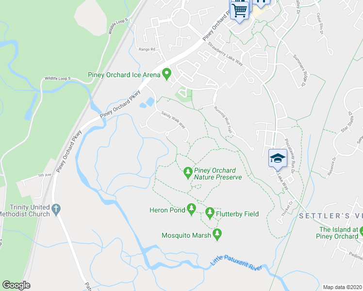 map of restaurants, bars, coffee shops, grocery stores, and more near 2393 Sandy Walk Way in Odenton