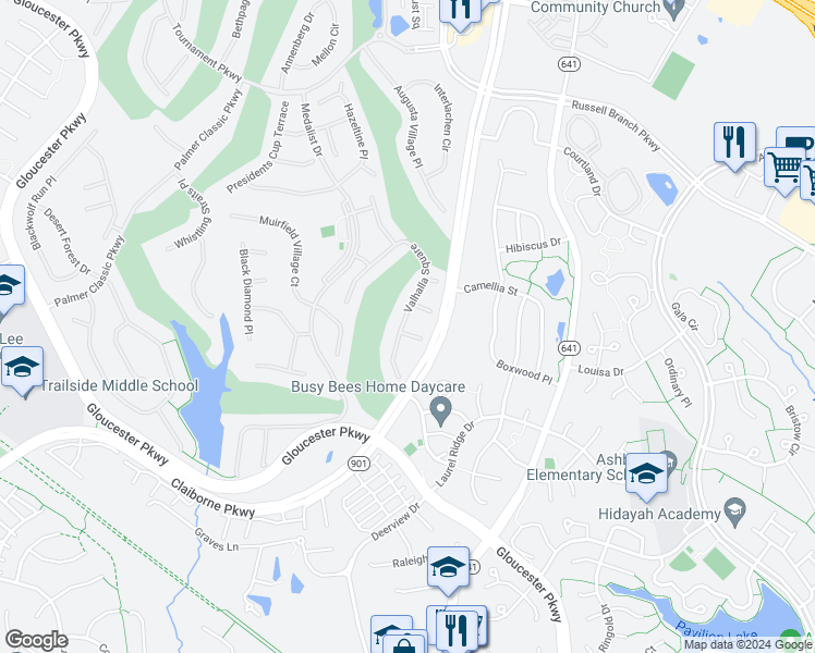 map of restaurants, bars, coffee shops, grocery stores, and more near 43742 Castle Pines Terrace in Ashburn