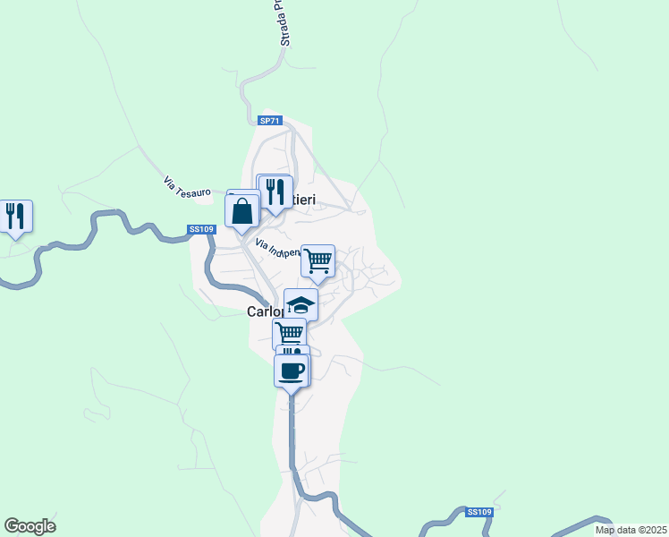 map of restaurants, bars, coffee shops, grocery stores, and more near 83 Via Regina Elena in Carlopoli