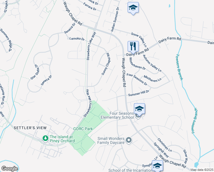 map of restaurants, bars, coffee shops, grocery stores, and more near 2333 Golden Chapel Road in Odenton