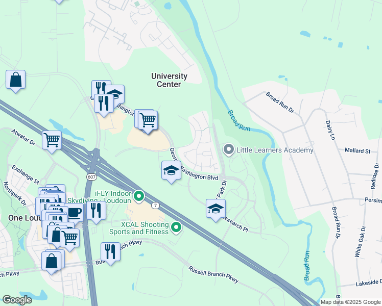 map of restaurants, bars, coffee shops, grocery stores, and more near 20198 Brookview Square in Ashburn