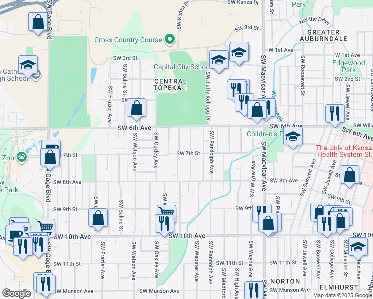 map of restaurants, bars, coffee shops, grocery stores, and more near 641 Southwest Vesper Avenue in Topeka