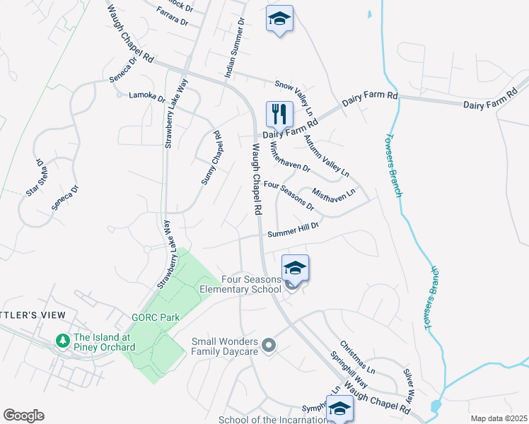 map of restaurants, bars, coffee shops, grocery stores, and more near 949 Waugh Chapel Road in Gambrills