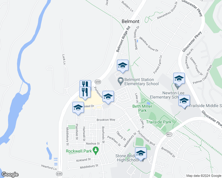map of restaurants, bars, coffee shops, grocery stores, and more near 20292 Nightwatch Street in Ashburn