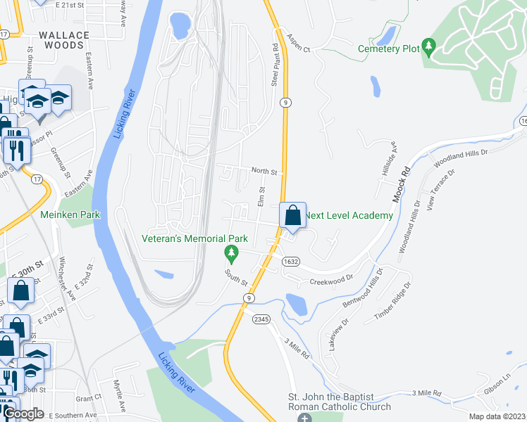 map of restaurants, bars, coffee shops, grocery stores, and more near 19 Elm Street in Wilder