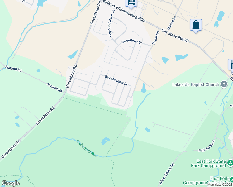 map of restaurants, bars, coffee shops, grocery stores, and more near 131 Golden Meadow Drive in Batavia