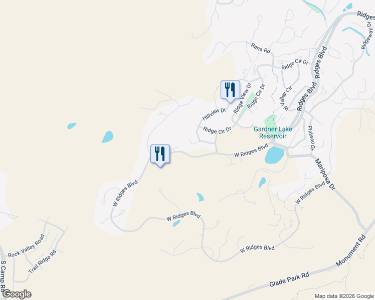map of restaurants, bars, coffee shops, grocery stores, and more near 355 West Ridges Boulevard in Grand Junction