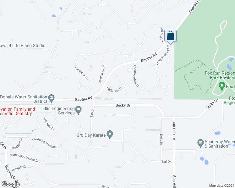 map of restaurants, bars, coffee shops, grocery stores, and more near 1237 Highcrest Lane in Colorado Springs